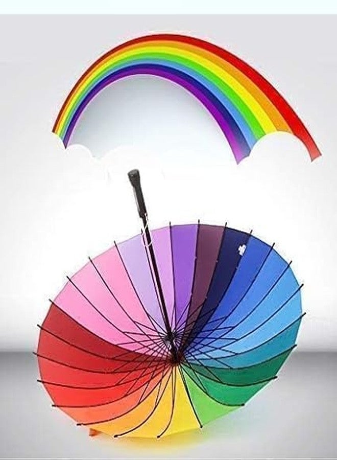 PUNJAN Rainbow Color Big Size Umbrella for Rain & Sun | Windproof Waterproof UV Protection Long Handle Umbrella for Men & Women | Stylish Outdoor Travel Chhata for Barish & Summer - Image 3